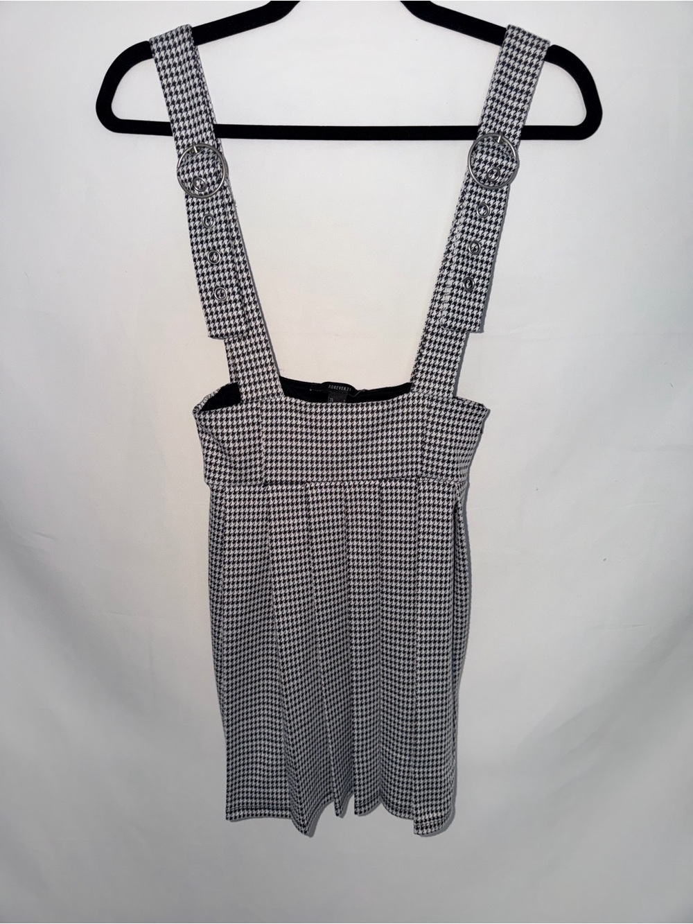 Forever 21 Black and White Houndstooth Suspender Skirt preppy Academia Y2K